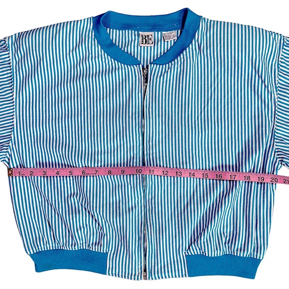 BE Basic Essentials size large VINTAGE zip jacket shoulder pads blue stripes EUC - Picture 12 of 14